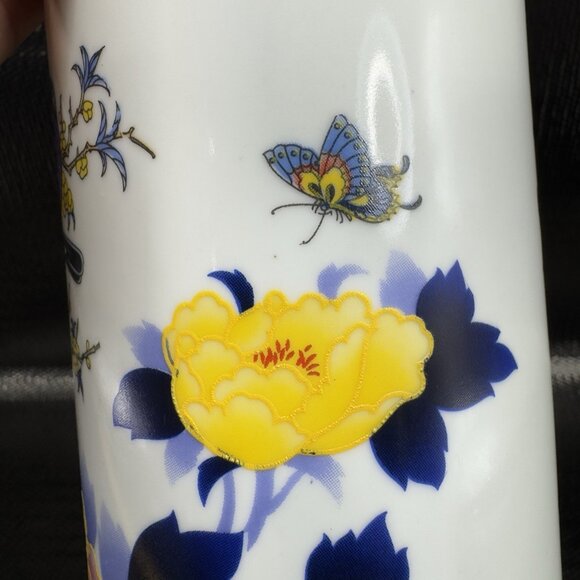 Vintage Oriental Chinese Calligraphy Ceramic Vase Vessel Raised Paint Birds VTG - Picture 8 of 16